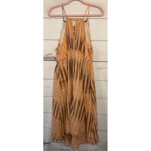 AKEMI + KIN Peach Plaid Halter Neck Midi Dress Size M